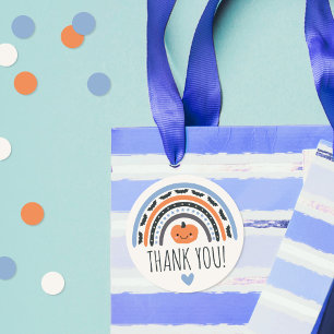 Sticker Rond Merci Baby shower d'Halloween Boho bleu arc-en-cie