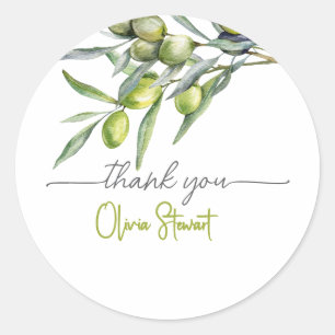 Sticker Rond Merci Baby shower d'olive