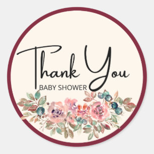 Sticker Rond merci baby shower floral rond stiker printemps