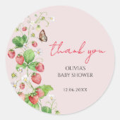 Sticker Rond Merci Baby shower fraise (Devant)