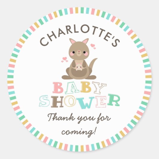 Sticker Rond Merci Baby shower Kangaroo (Devant)