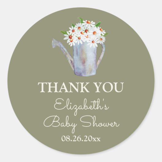 Sticker Rond Merci Baby shower marguerite (Devant)