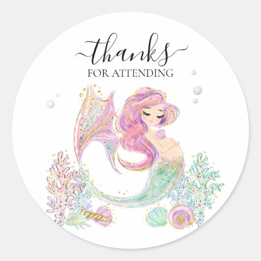 Sticker Rond Merci Baby shower Mermaid (Devant)