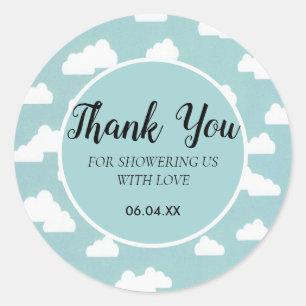 Sticker Rond merci baby shower neutre genre nuages ciel