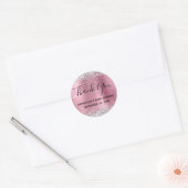 Sticker Rond Merci Baby shower Parties scintillant rose argent (Enveloppe)