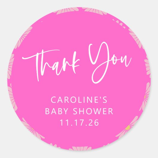 Sticker Rond Merci Baby shower rose fleur scandinave (Devant)