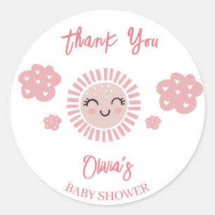 Sticker Rond Merci Baby shower rose Sunshine Girl