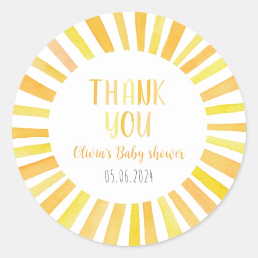 Sticker Rond Merci Baby shower solaire (Devant)