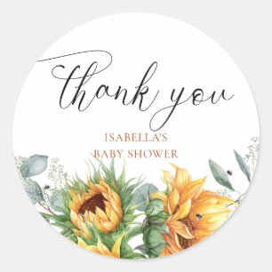 Sticker Rond Merci Baby shower tournesol
