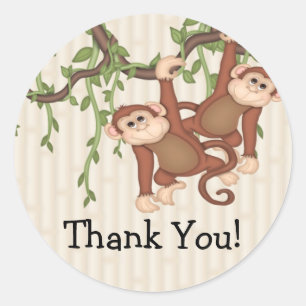 Sticker Rond Merci! Baby shower Twin Monkeys