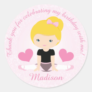 Sticker Rond Merci Ballerina fête d'anniversaire Personnalisé