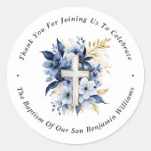 Sticker Rond Merci Baptême or et bleu marine (Devant)