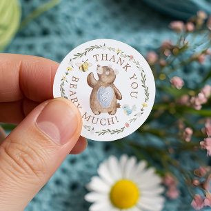 Sticker Rond Merci Béary Beaucoup Knisé Ours Bois Floral