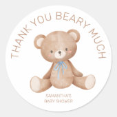 Sticker Rond Merci Beary beaucoup Teddy Bear Baby shower garçon (Devant)