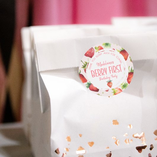 Sticker Rond Merci beaucoup fraise 1er anniversaire