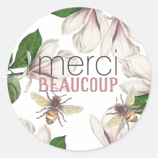 Sticker Rond Merci Beaucoup Merci avec Fleur et Abee (Devant)