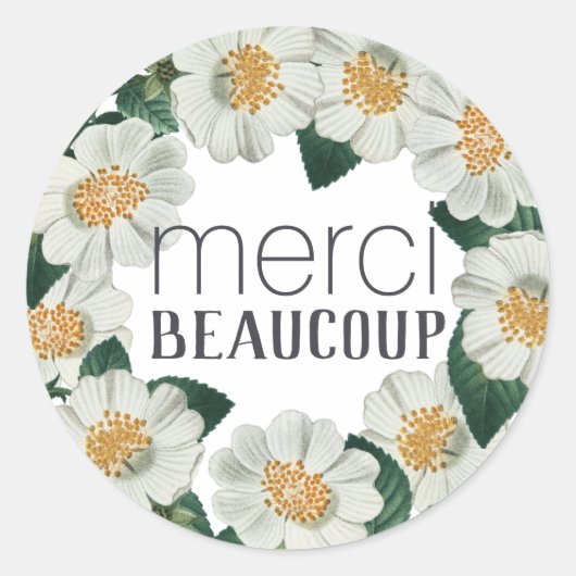 Sticker Rond Merci Beaucoup Merci Floral Rose blanche (Devant)