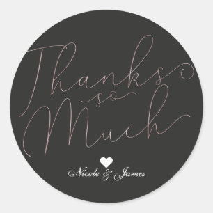Sticker Rond Merci Beaucoup Merci Rose Or Mince Écriture Manusc