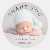 Sticker Rond Merci bébé nouveau-né Baby shower Script (Devant)