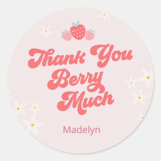 Sticker Rond Merci Berry Beaucoup de fraise rose (Devant)