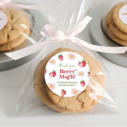 Sticker Rond Merci Berry Beaucoup de fraise rose Fille d'annive