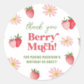 Sticker Rond Merci Berry Beaucoup de fraise rose Fille d'annive (Devant)