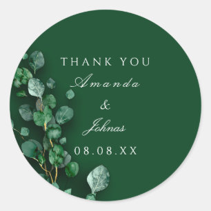 Sticker Rond Merci blanc Eucalyptus vert Russe Mariage