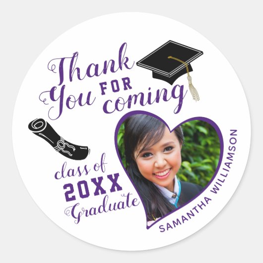 Sticker Rond Merci blanc violet classe de 2025 Graduation (Devant)