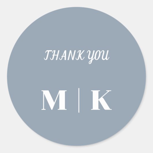 Sticker Rond Merci bleu Dusty Monograms Classy Mariage (Devant)
