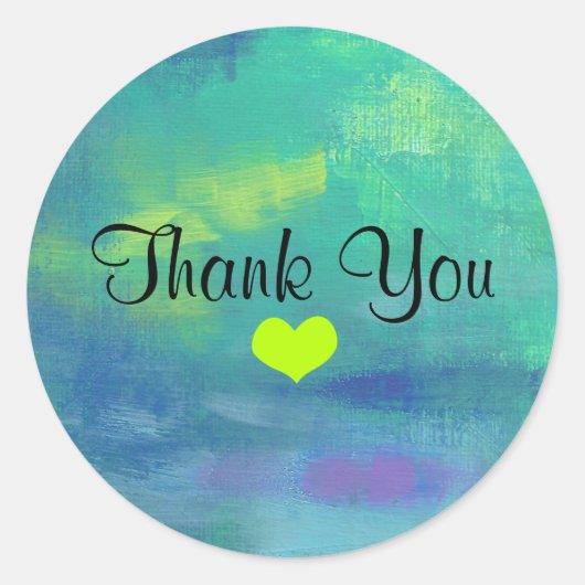 Sticker Rond Merci bleu et vert Abstrait avec coeur (Devant)