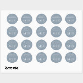 Sticker Rond Merci bleu poussiéreux Monogrammes Mariage minimal (Feuille)