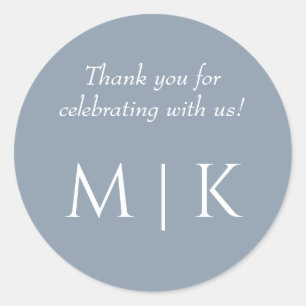 Sticker Rond Merci bleu poussiéreux Monogrammes Mariage minimal