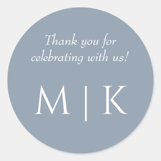 Sticker Rond Merci bleu poussiéreux Monogrammes Mariage minimal (Devant)