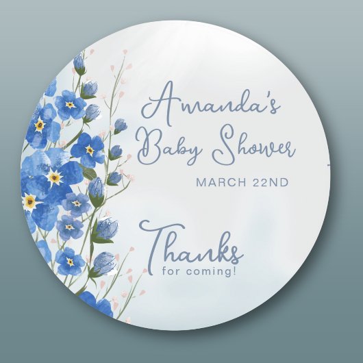Sticker Rond Merci Blue Floral Baby en Fleur Boy Douche
