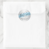 Sticker Rond Merci Blue Foil Diamond Coeur Mariage nuptiale (Sac)