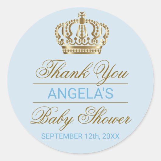 Sticker Rond Merci Blue Prince Gold Baby shower (Devant)