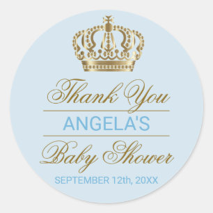 Sticker Rond Merci Blue Prince Gold Baby shower