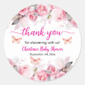Sticker Rond Merci Blush Baby shower Rose (Devant)