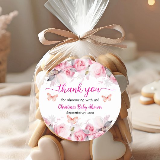 Sticker Rond Merci Blush Baby shower Rose