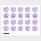 Sticker Rond Merci Blush Nom Date Noir Blanc Holographique (Feuille)