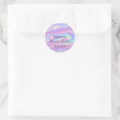 Sticker Rond Merci Blush Nom Date Noir Blanc Holographique (Sac)