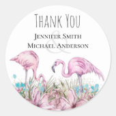 Sticker Rond MERCI Blushing Flamant rose Plage tropicale Mariag (Devant)