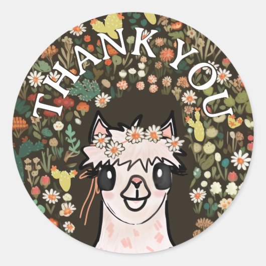 Sticker Rond Merci Boho Alpaca (Devant)