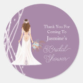 Sticker Rond Merci Boho Brunette Cheveux Mariée Avec Perles  (Devant)