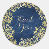 Sticker Rond Merci Boho Classy Gold et Navy Blue Swirls (Devant)