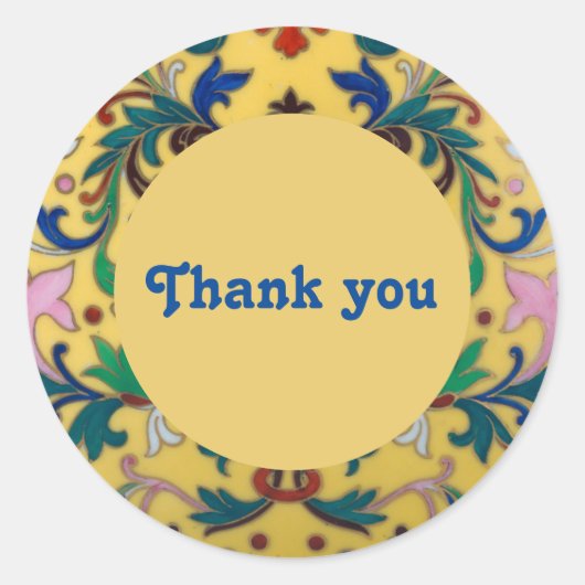 Sticker Rond Merci botanique Vintage jaune rétro (Devant)