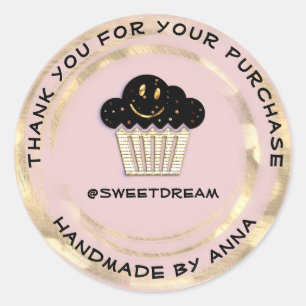 Sticker Rond Merci Boutique Chocolat Muffin Smile Gold Powder