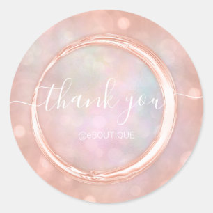 Sticker Rond Merci Boutique Nom commercial Rose Holographe