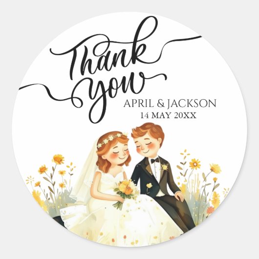 Sticker Rond Merci Bride Groom Illustration (Devant)