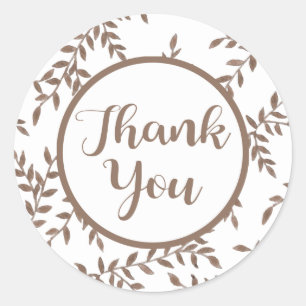 Sticker Rond Merci Brown Floral feuille d'aquarelle Feuilles